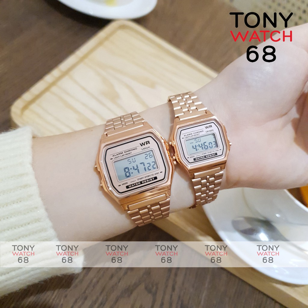 Đồng hồ điện tử đôi nam nữ WR đeo tay thông minh mặt vuông chính hãng Tony Watch 68