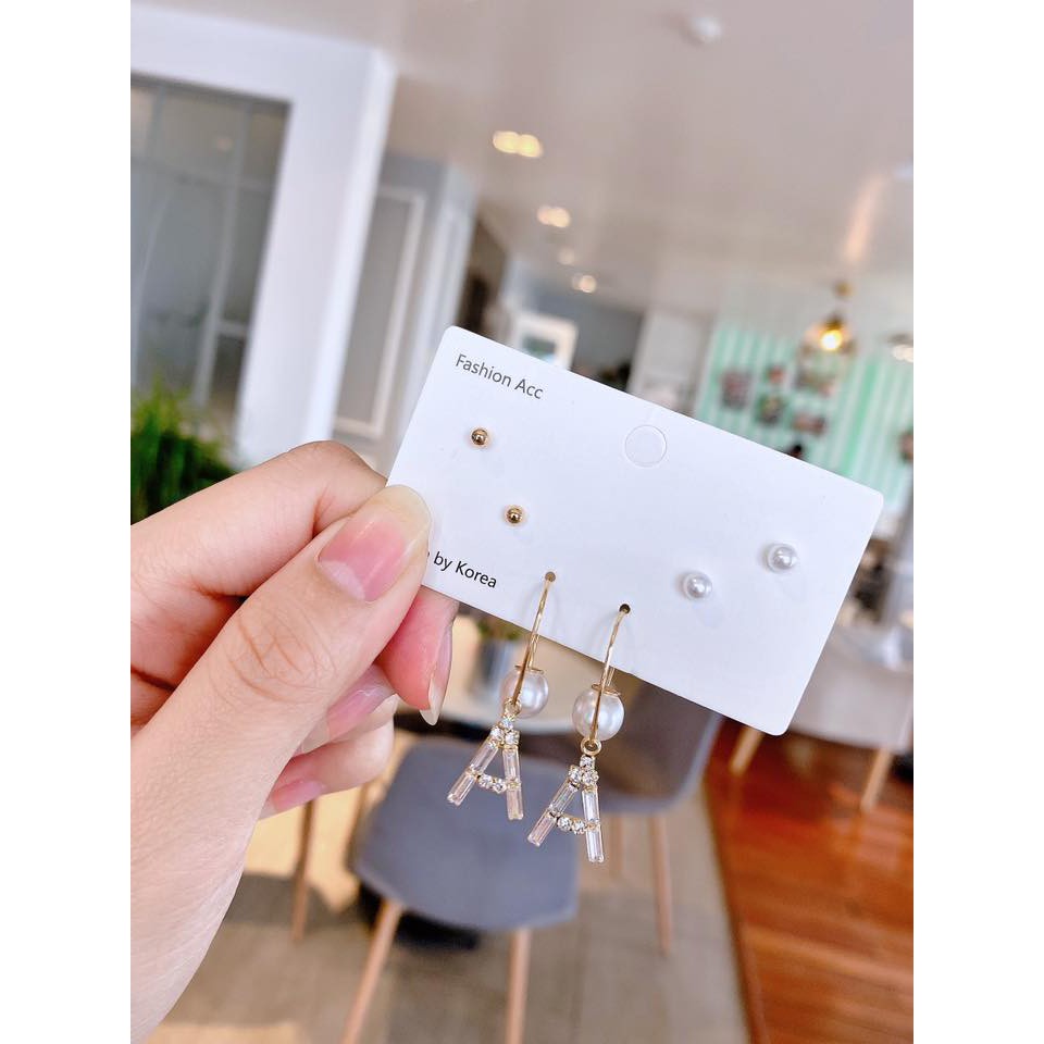 Set khuyên 3 đôi chữ A