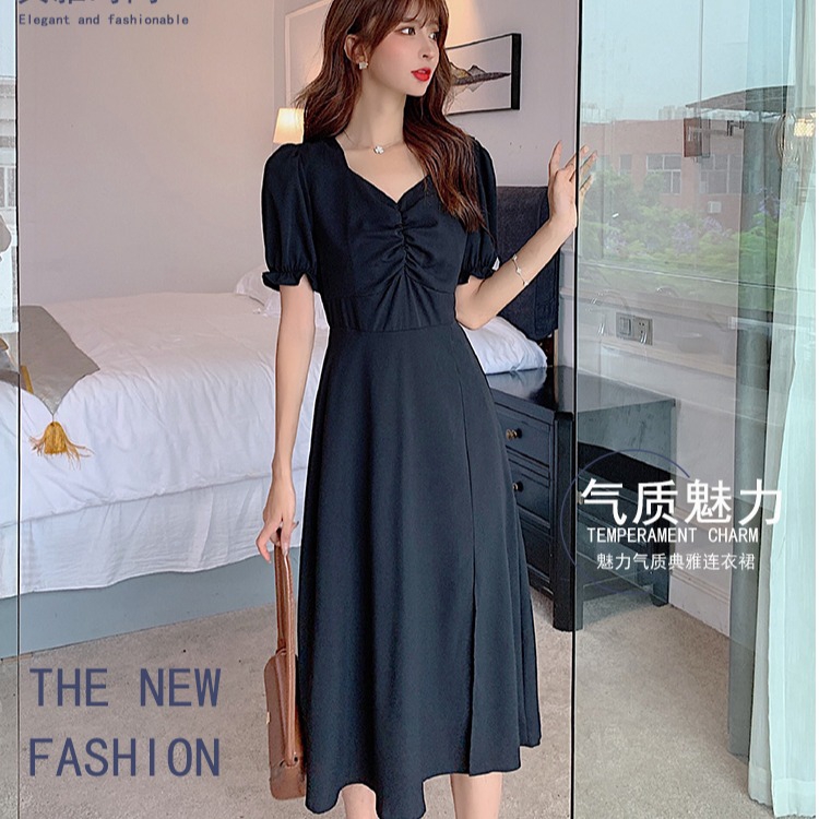 Đầm Chiffon Tay Ngắn Cổ Chữ V Xẻ Tà Size S-4xl