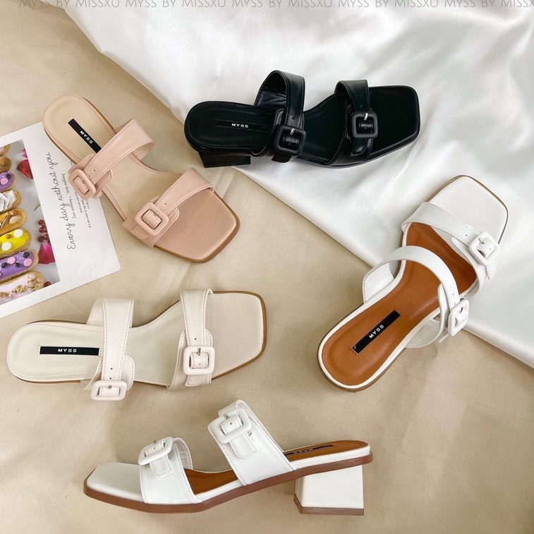 Giày guốc nữ 2 quai ngang phối khóa 4 cm thời trang MYSS - SU162