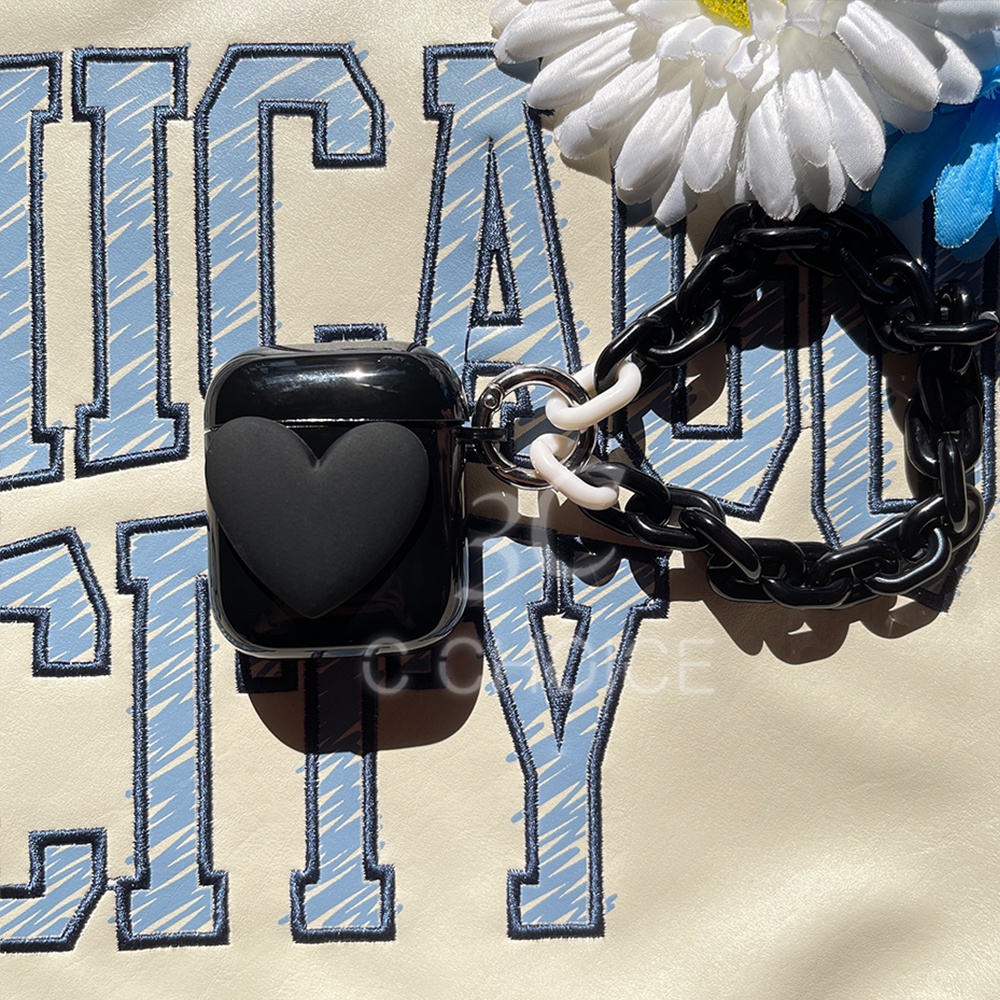 Vỏ bảo vệ hộp tai nghe mặt hình trái timcó móc gắn chìa khóa thích hợp cho Airpods Pro 3 2021 1/2