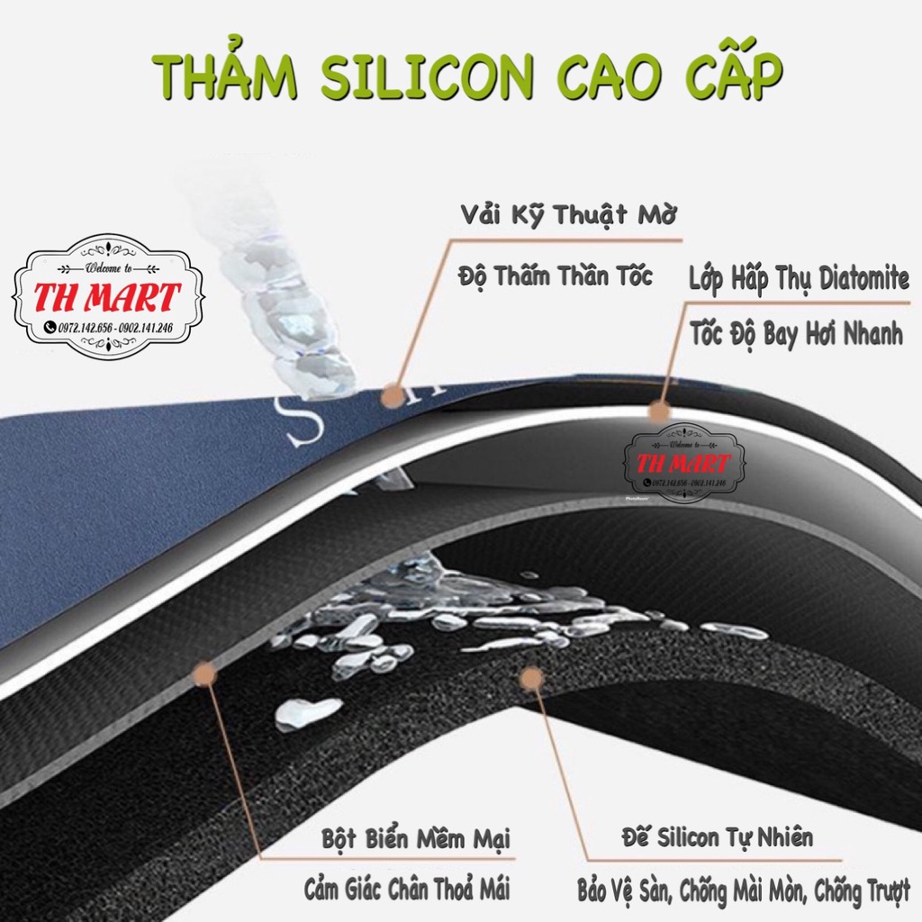 Thảm Chùi Chân Siêu Mềm Mại, Thấm Hút Trong 3 Giây Tốc Độ Bay Hơi Nhanh Chất Liệu Silicon Chống Trơn Trượt