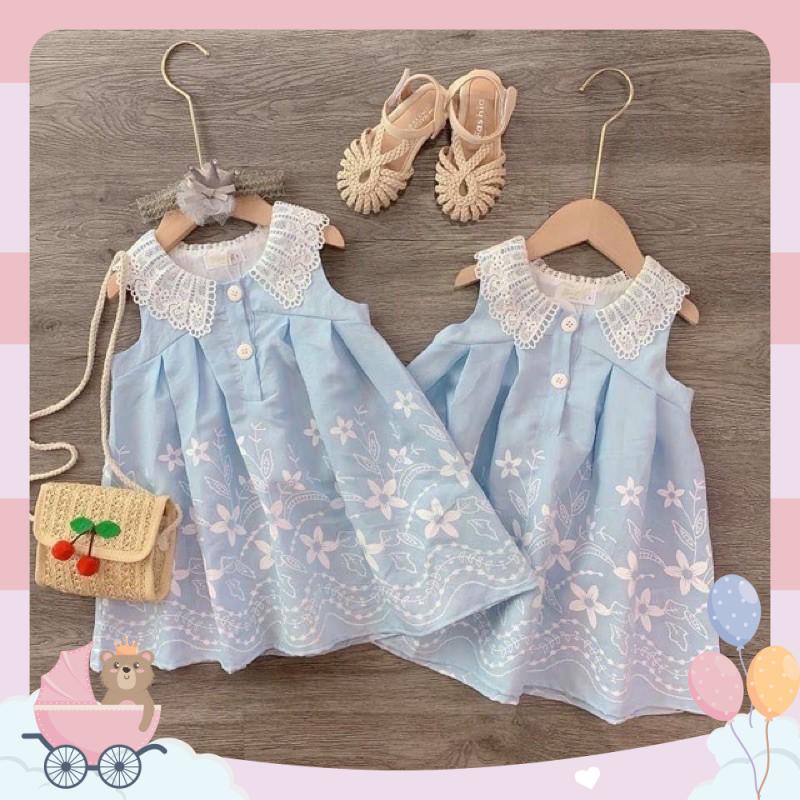 VÁY SÓNG XANH IN HOA DỄ THƯƠNG CHO BÉ