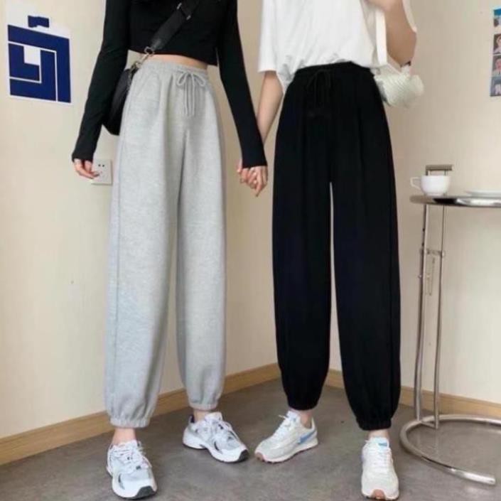 Quần ống rộng dáng jogger bo gấu nỉ da cá 2 màu không in chữ