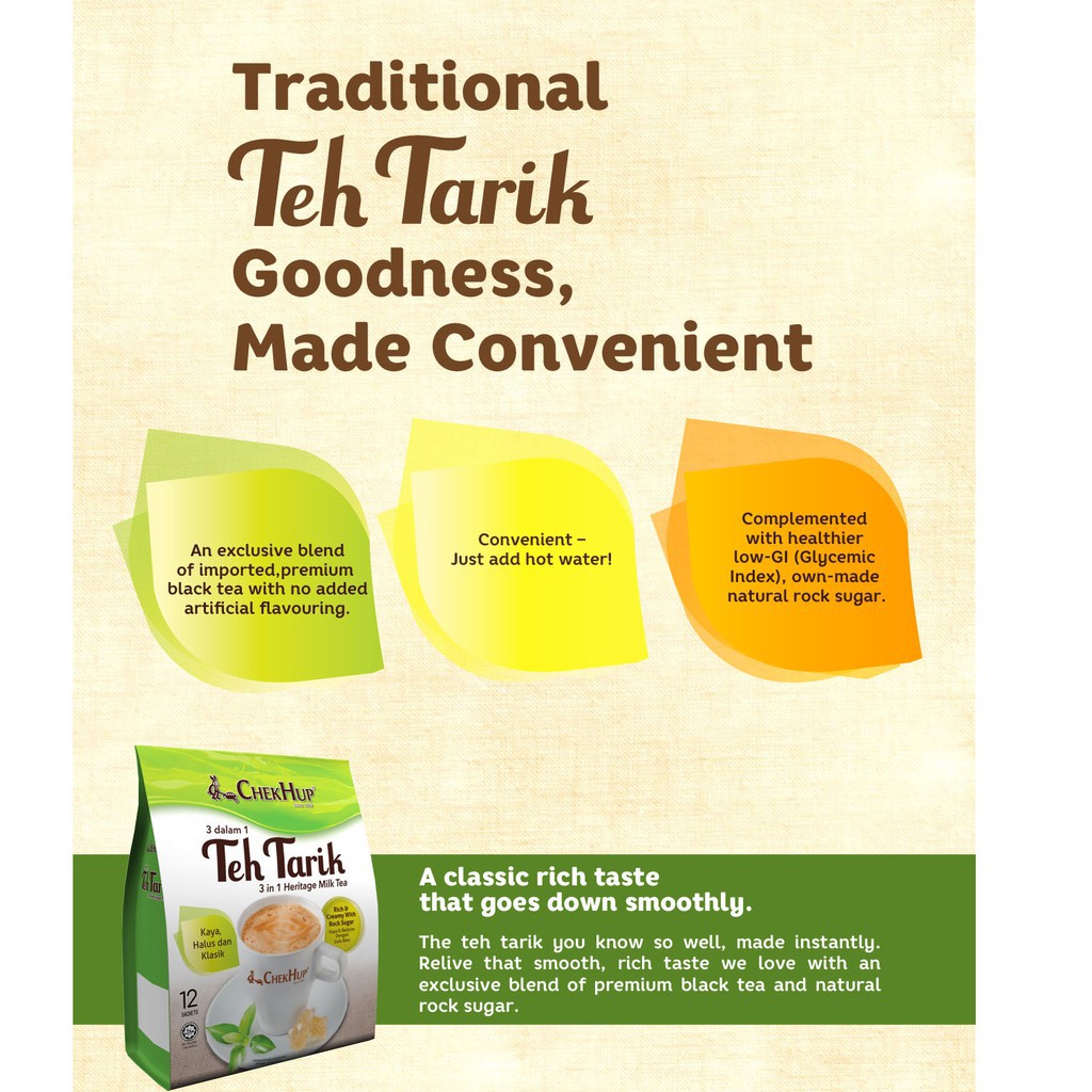 Trà Sữa Chek Hup Teh Tarik Rich & Creamy 3 in 1 Malaysia - 12 gói x 40g
