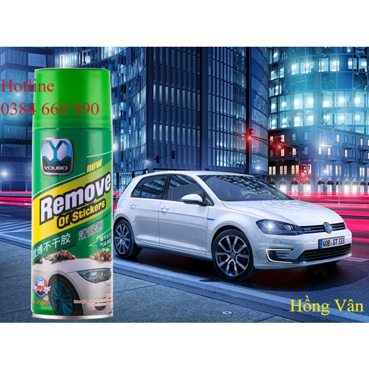 Chai tẩy nhờn tự dính cho xe hơi 450ml sẽ giúp ban dễ dàng lỏ mọi vết keo để lại trên vỏ xe "HV_0990"
