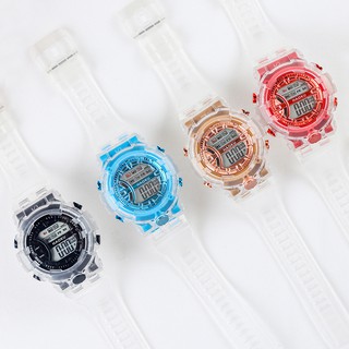 Đồng hồ điện tử thể thao thời trang unisex (nam - nữ) dây nhựa trong suốt cao cấp HAOKU PKHRAS005 (43 mm)