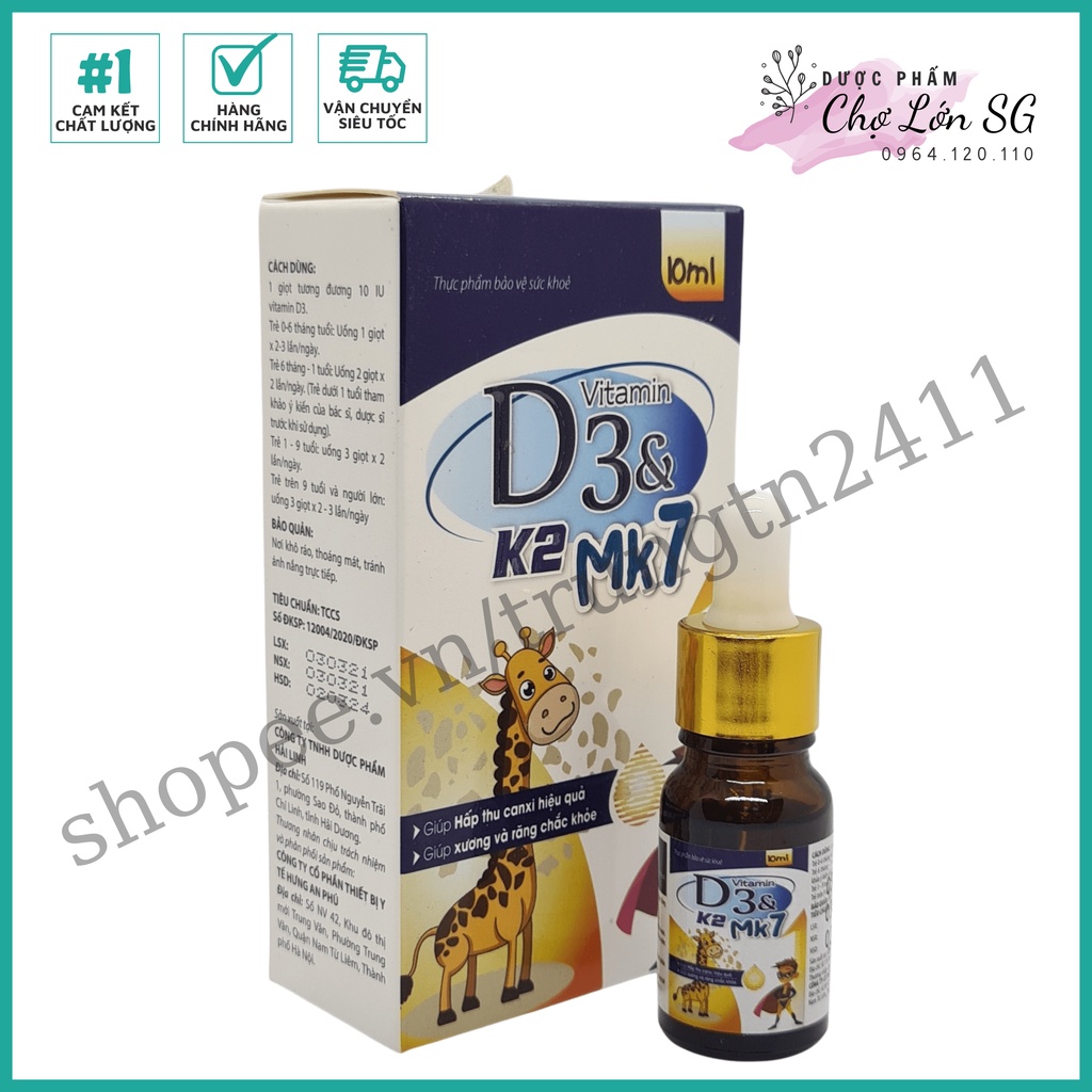 Thực phẩm bổ sung Vitamin D3 & K2 MK7 XANH SIÊU NHÂN - chai 10ml