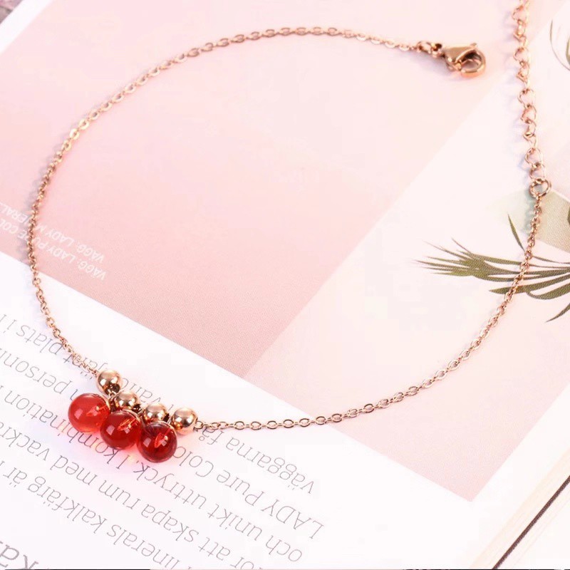 Lắc Chân Thép Titan Mạ Vàng Hồng 18k Đính Hạt Đơn Giản Phong Cách Hàn Quốc | BigBuy360 - bigbuy360.vn