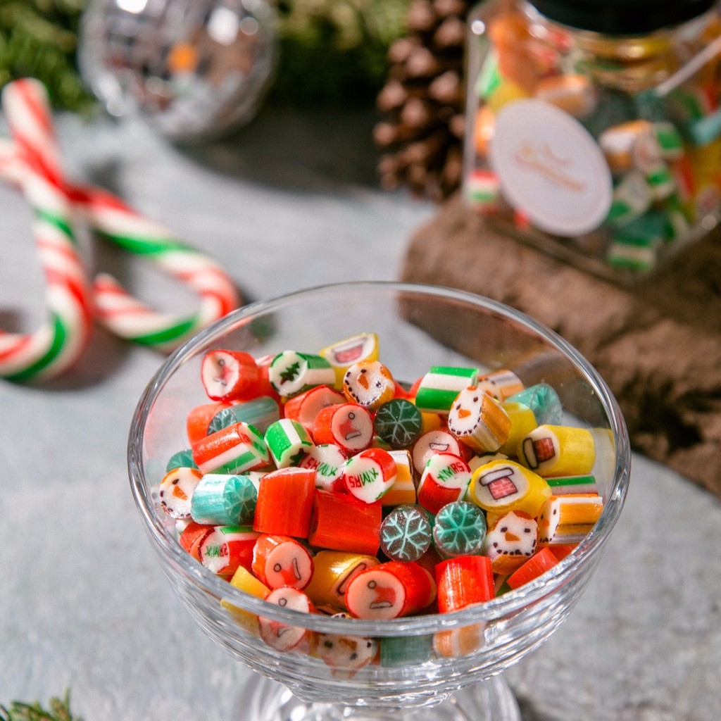 Kẹo viên handmade Bonzon chủ đề giáng sinh lọ thủy tinh