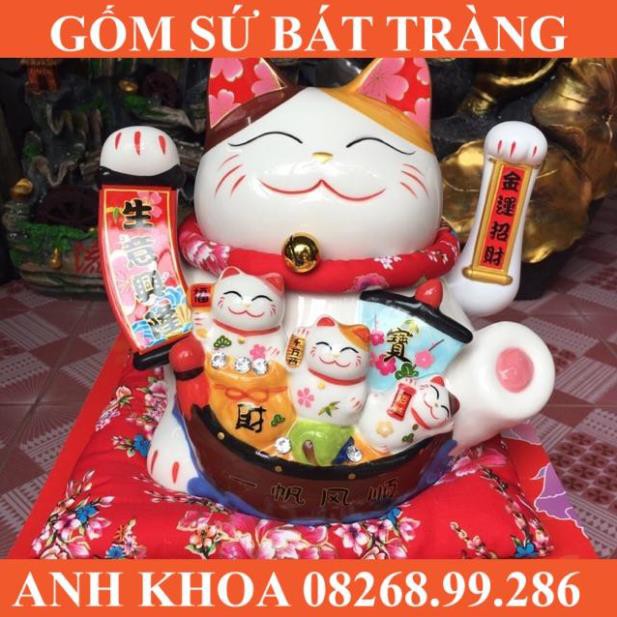 Mèo Thần tài Vẫy Tay Hưng gia vượng nghiệp 25cm/10inch - Gốm sứ Bát Tràng Anh Khoa