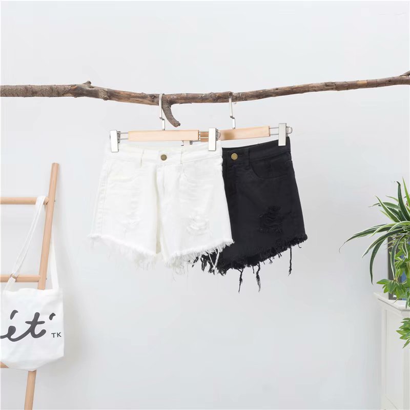 IELGY Quần short denim dáng chữ A ống rộng lưng cao thời trang cho nữ