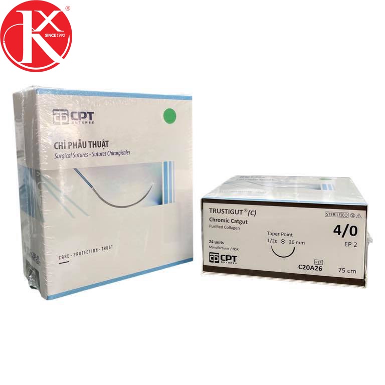 CHỈ PHẪU THUẬT TỰ TIÊU TAN CHẬM CPT TRUSTIGUT®  CHROMIC CATGUT số 4/0 - C20A26