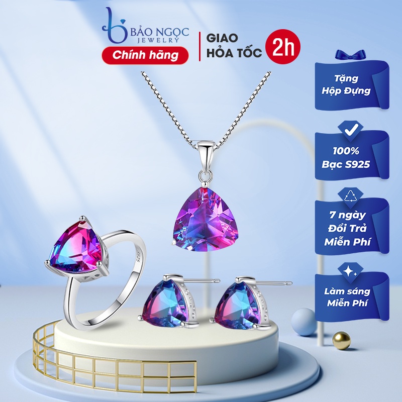 Bộ Nữ Trang Bạc Đính Đá Tam Giác Đa Sắc Quý Phái BDM2309 Bảo Ngọc Jewelry
