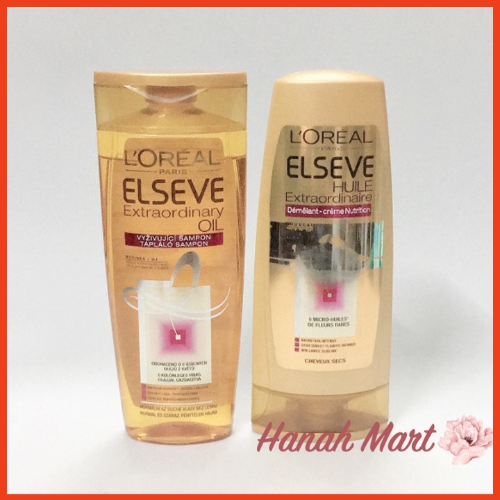 Bộ đôi dầu gội xả Loreal Elseve Huile vàng dành cho tóc khô, làm óng tóc của Pháp
