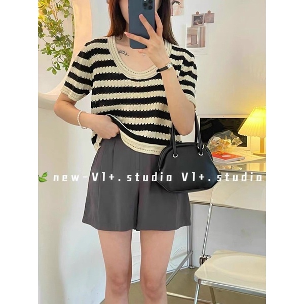 Áo Len Lỗ Ngang Nhiều Màu, Cổ Tròn Tay Cộc