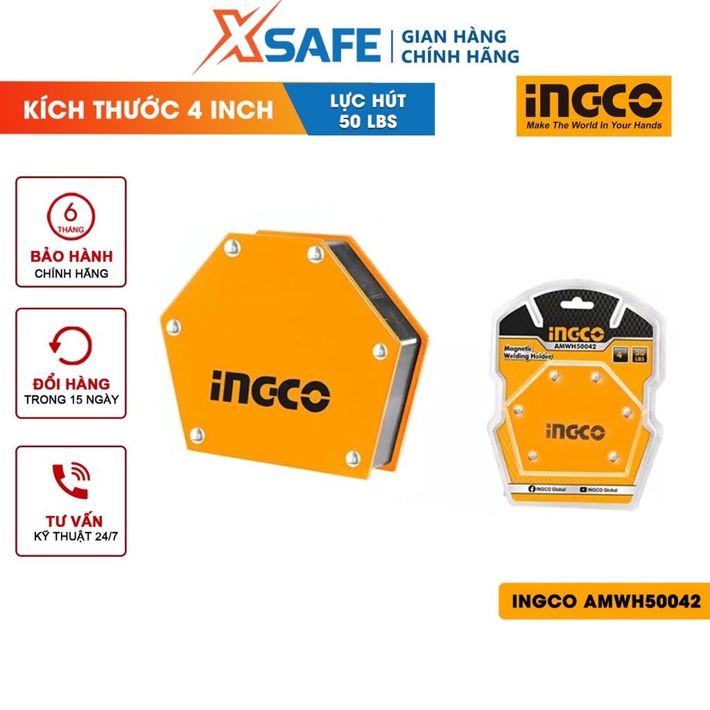 Ke góc nam châm lục giác INGCO AMWH50042 4&quot; lực hít 50 Lbs, kích thước 178*90*17.2mm