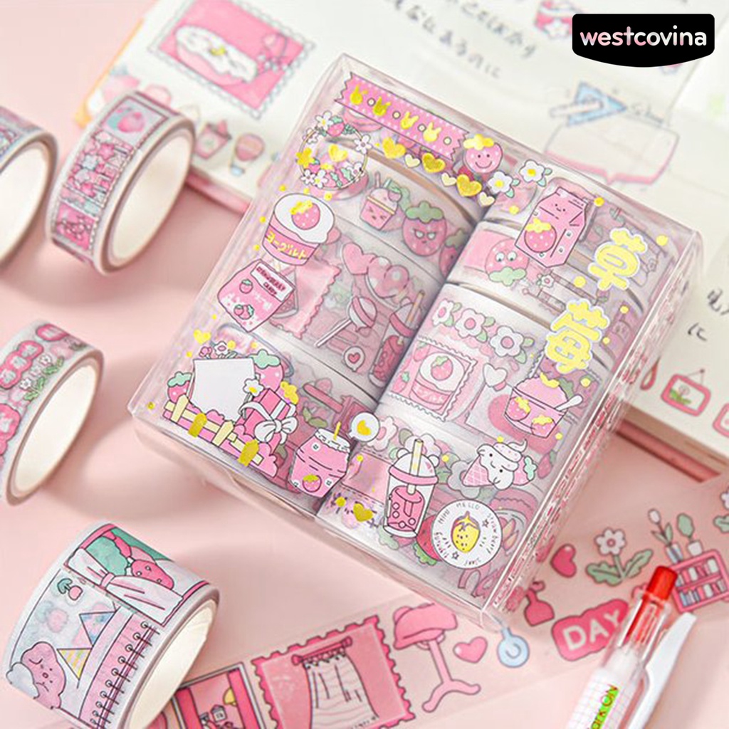 [Hot]✍Set 8 Cuộn Băng Dính Washi Dùng Trang Trí Sổ Tay DIY
