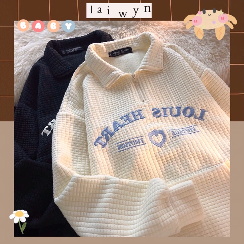 Áo polo sweater nỉ vải ô vuông nổi dày dặn hot trend