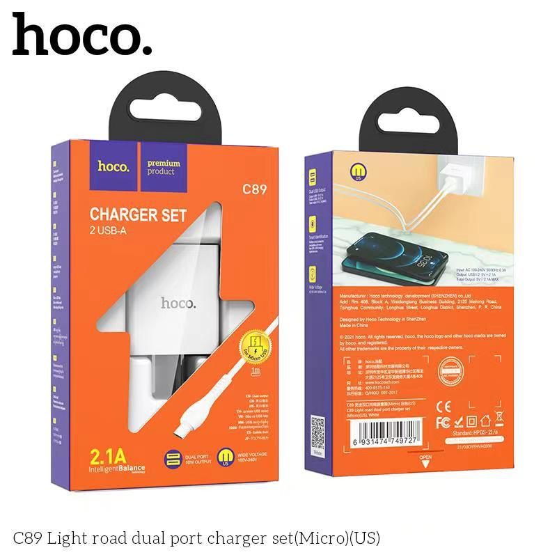 Bộ củ sạc hoco C89 2 cổng usb kèm dây sạc có các loại chân micro lightning và type-c