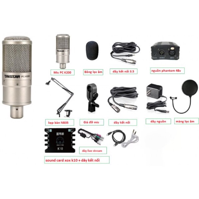 [Freeship toàn quốc từ 50k] COMBO MIC THU ÂM TAKSTAR PC-K200 + XOX K10 full phụ kiện (8 món).