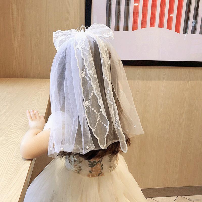 Băng đô cài tóc hình vương miện đính hạt phối ren màu trắng phong cách cổ điển cho bé gái