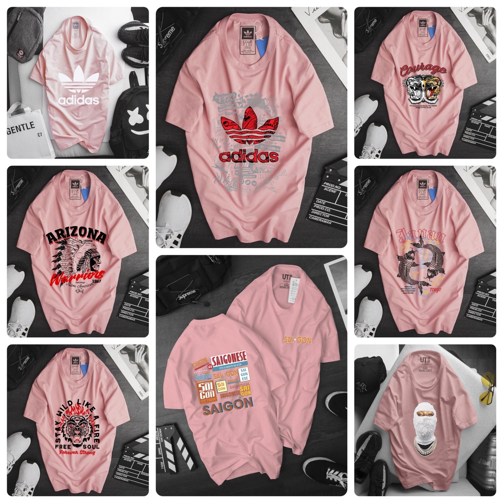 Áo thun nữ from rộng unisex, áo thun adidas nữ, áo phông adidas nam chính hãng, áo thun sài gòn màu hồng