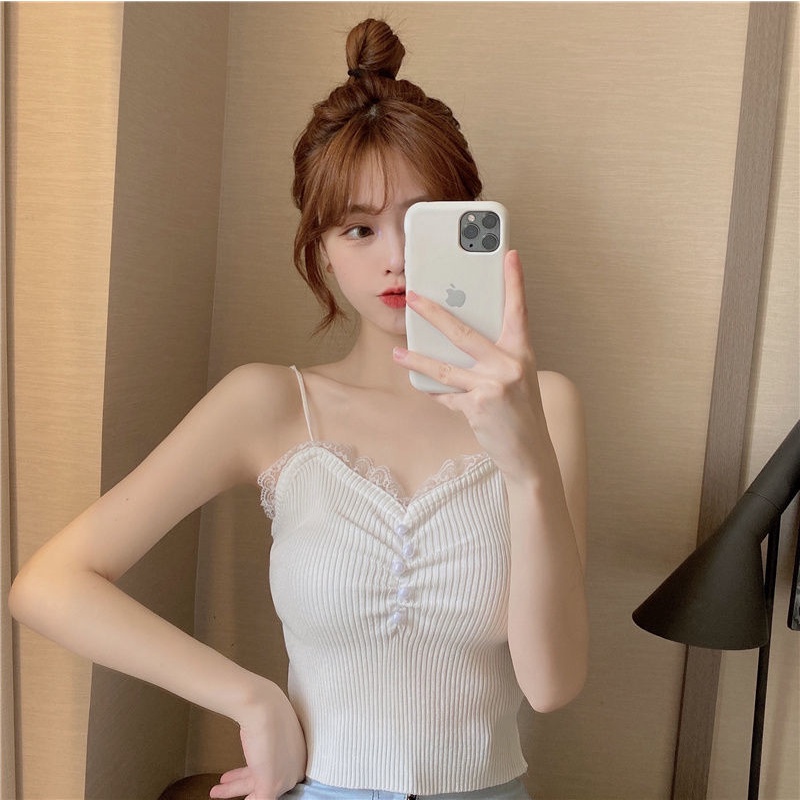 Áo Len Hai Dây Phối Ren Thời Trang Theo Phong Cách Hàn Quốc