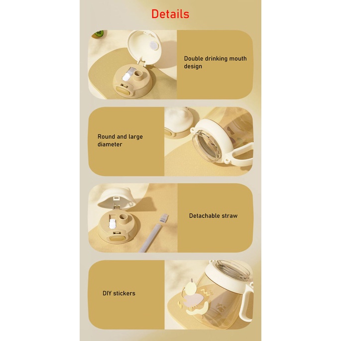 Bình Nước Dung Tích Lớn Có Ống Hút Tiện Lợi Cho Trẻ Em