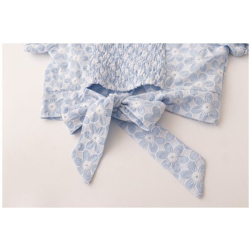 Áo Kiểu Tay Phồng Ngắn Phối Nơ In Họa Tiết Hoa Phong Cách Pháp Cổ Điển Thời Trang Mùa Hè Cho Nữ