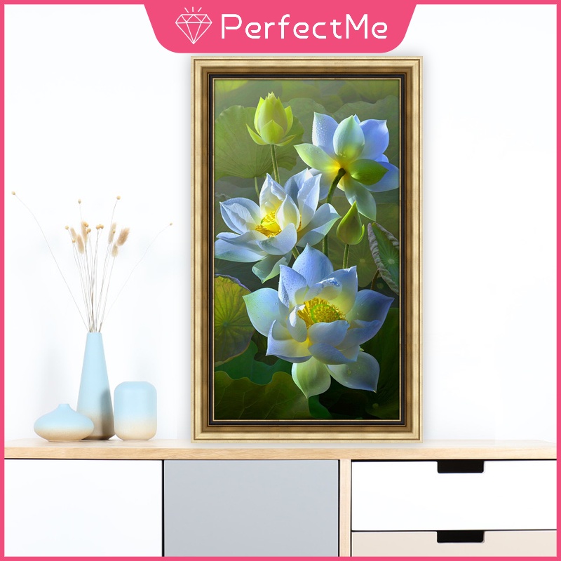 Mới Bộ Tranh Đính Đá 5D Tự Làm 30x50cm Hình Hoa Sen Trang Trí Nhà Cửa