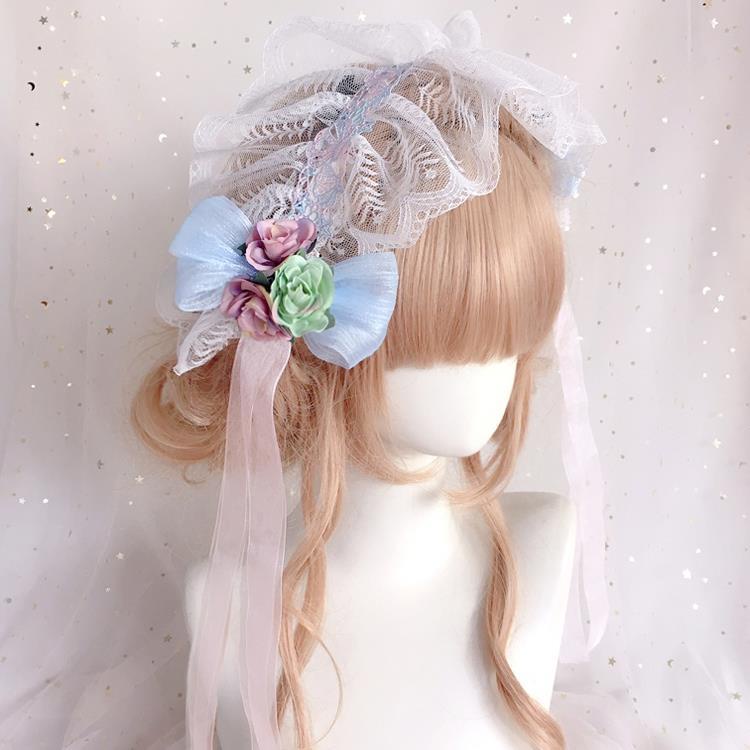 Băng đô ren thêu hoa phong cách lolita xinh xắn