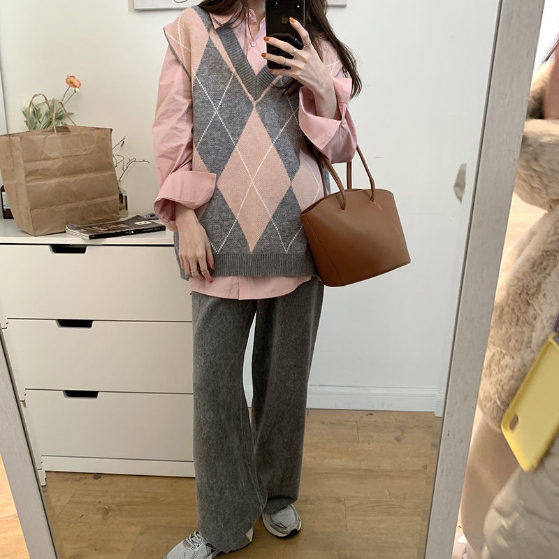 Áo Len Không Tay Họa Tiết Sọc Caro Thiết Kế Mới Thời Trang Mùa Thu Theo Phong Cách Hàn Quốc Cho Nữ