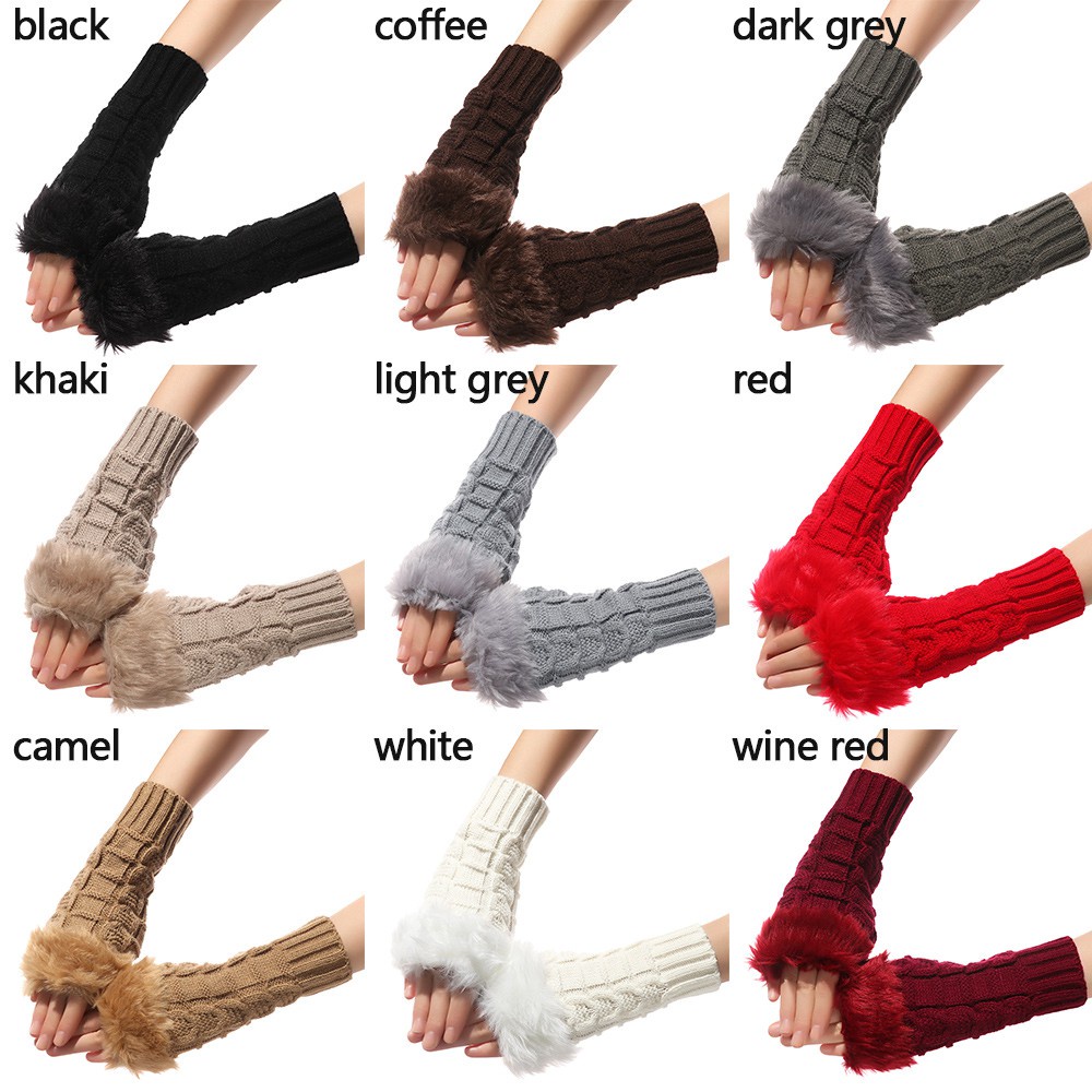 MIHAN1 Women Girls Knitted Gloves Keep Warm Faux Rabbit Hair Gloves Winter Mittens Elastic Fashion Outdoor Thicken Half Finger/Multicolor