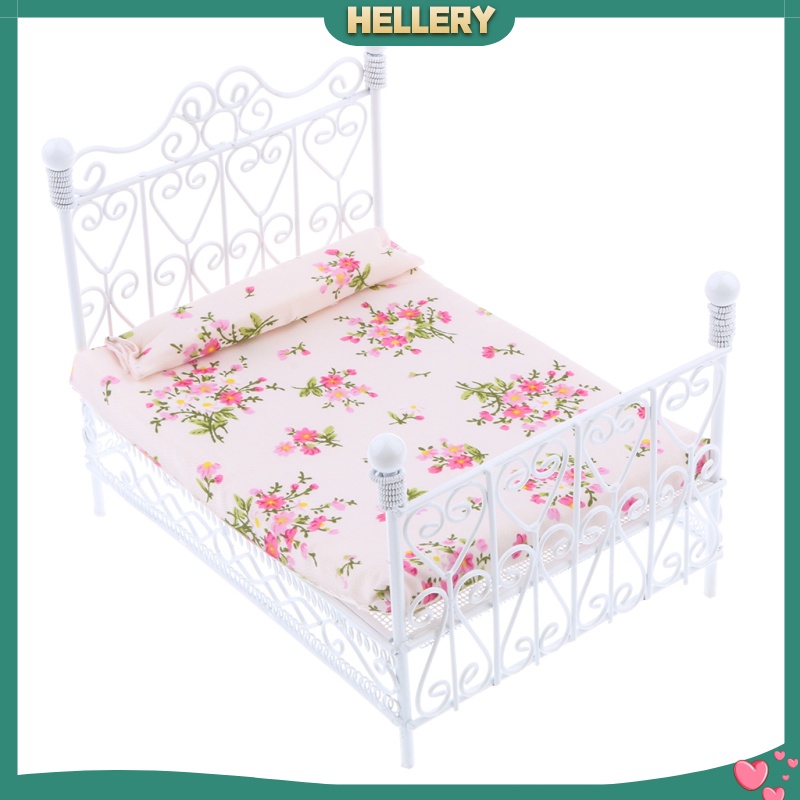 Giường Đôi Bằng Kim Loại Phong Cách Châu Âu Tỉ Lệ 1: 12 Trang Trí Nhà Búp Bê