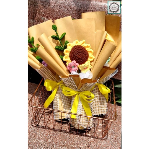 Bó hoa len hướng dương 1 bông handmade siêu xinh