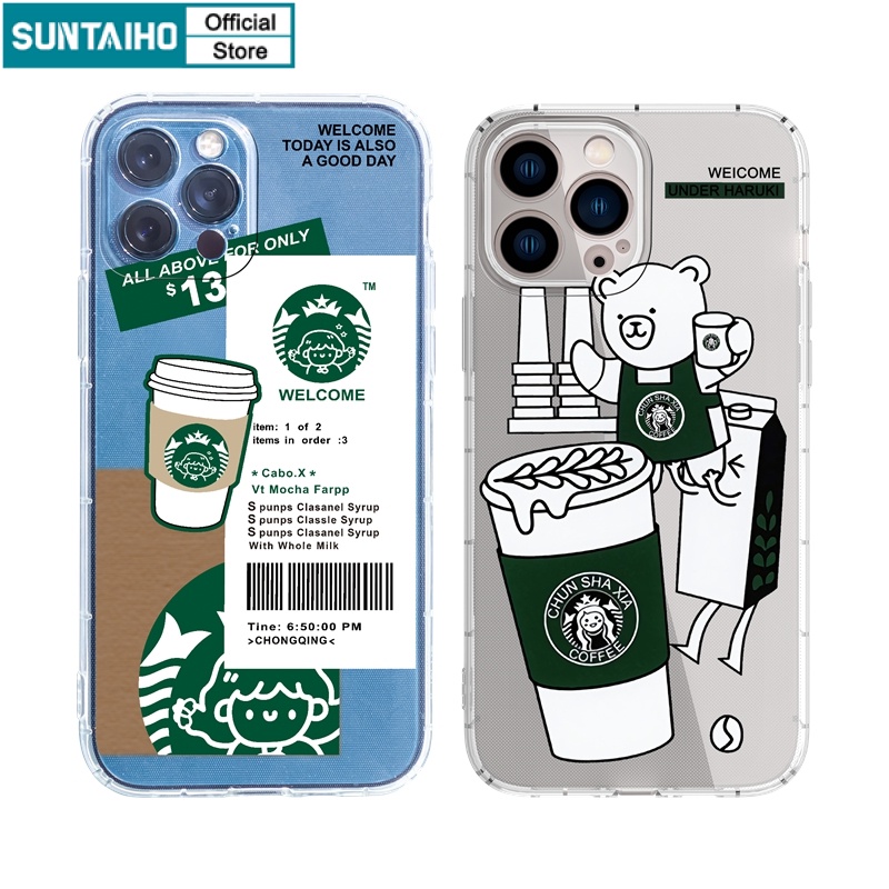 Ốp lưng iphone Ốp điện thoại SUNTAIHO TPU hình gấu viền vuông IPhone 13 12 11 Pro Max X Xs Max XR 8 7 6 6S Plus