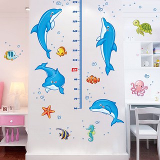 Decal dán tường đo chiều cao cá heo 02