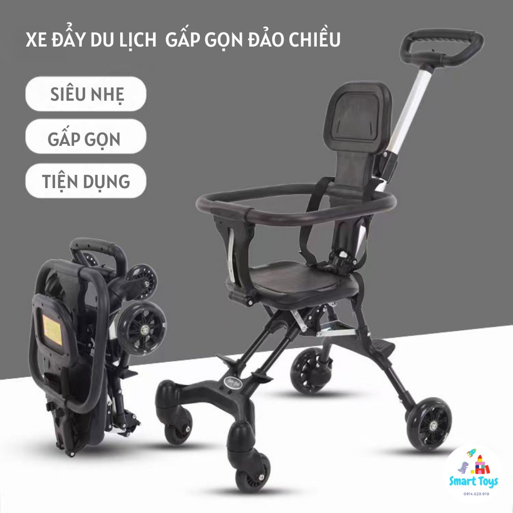 Xe đẩy gấp gọn xoay chiều phanh chân cao cấp có đệm hot nhất năm 2021