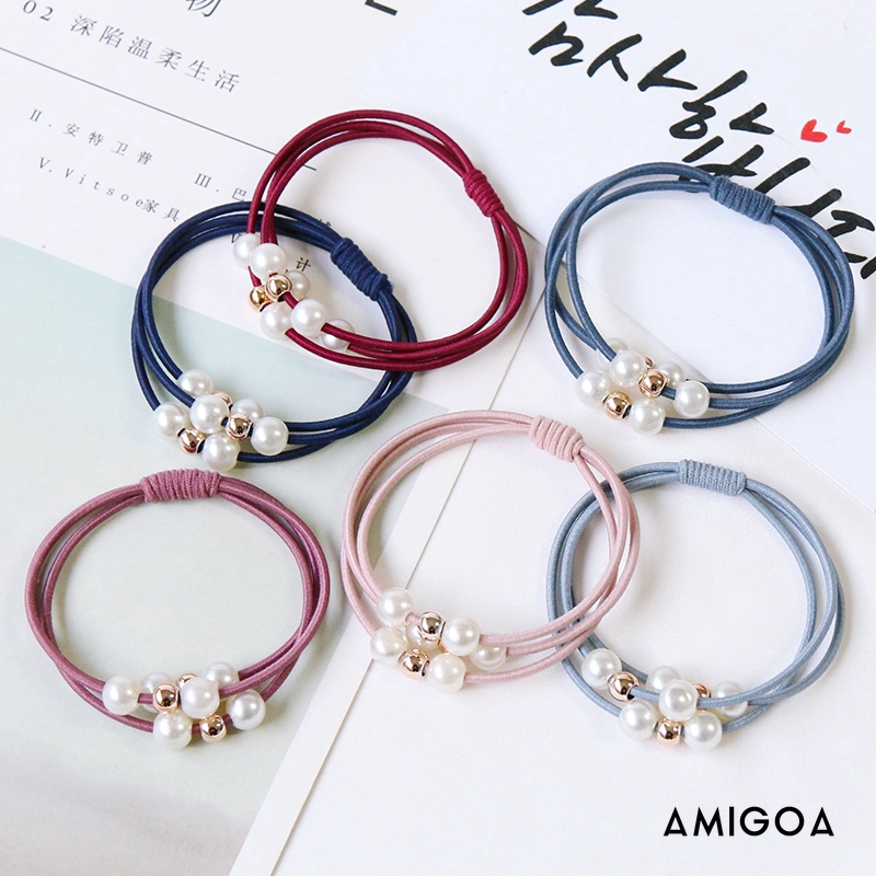 ✨✨Dây Buộc Tóc Co Giãn Họa Tiết Thắt Nút Đính Ngọc Trai Xinh Xắn