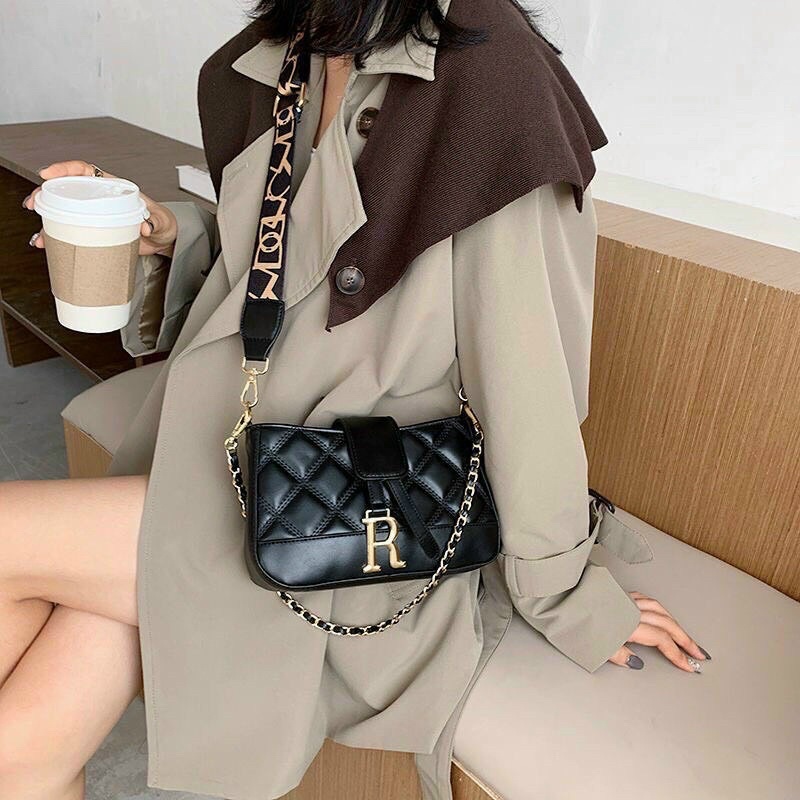 Túi Xách Nữ Đeo Chéo Trần Trám, Túi Nữ Đeo Vai Khoá R Dây Bản To