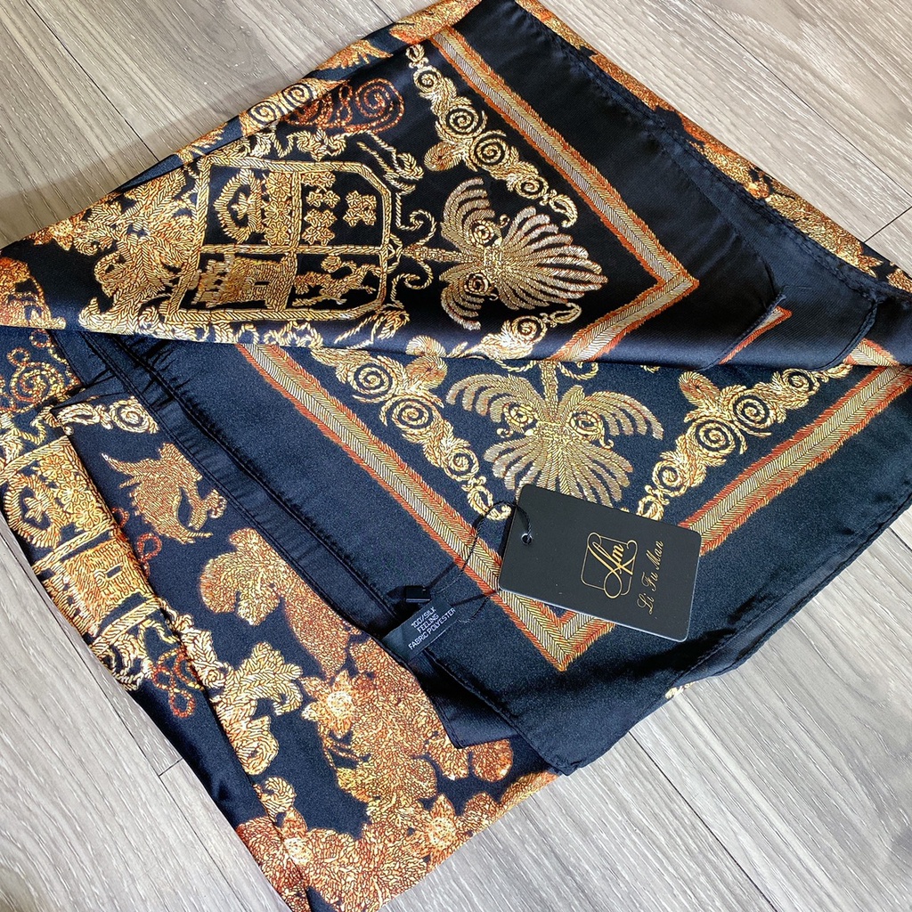 KHĂN LỤA ĐEN HOA VĂN VÀNG CỰC SANG BẢN TO 180*90SALE SỐCKHĂN LỤA DÀI CAO CẤP SANG TRỌNG