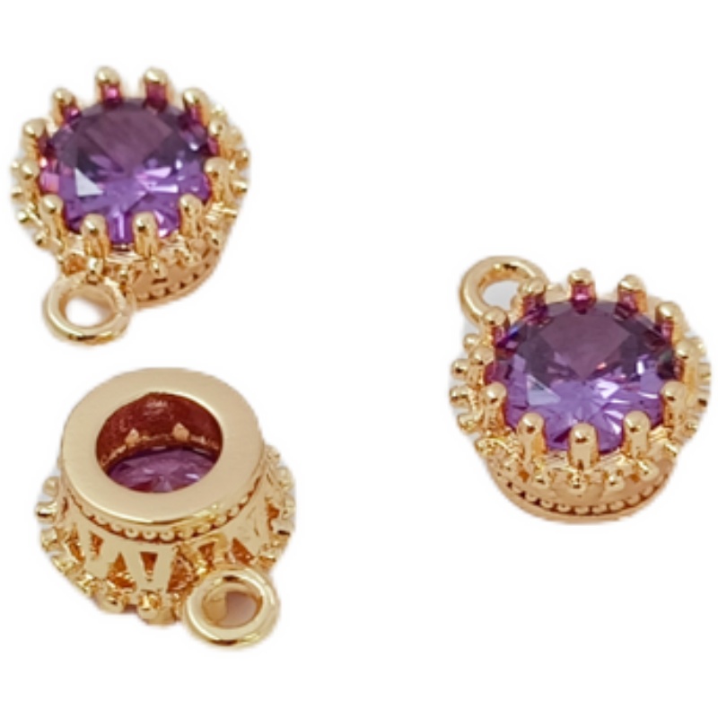 Mặt Dây Chuyền Hình Tròn Đính Đá Zircon Mạ Vàng 14K 7mm DIY