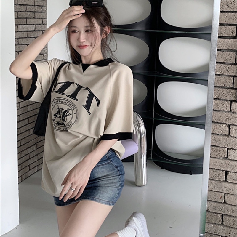 Áo Thun polo Tay Ngắn Dáng Rộng In Chữ Thời Trang Cho Nữ