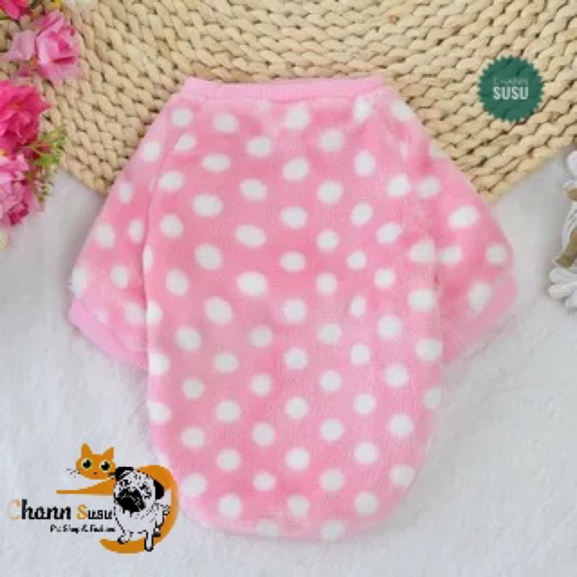 Áo lông mịn chấm bi hồng chất đẹp cho chó mèo - Áo thú cưng không mũ