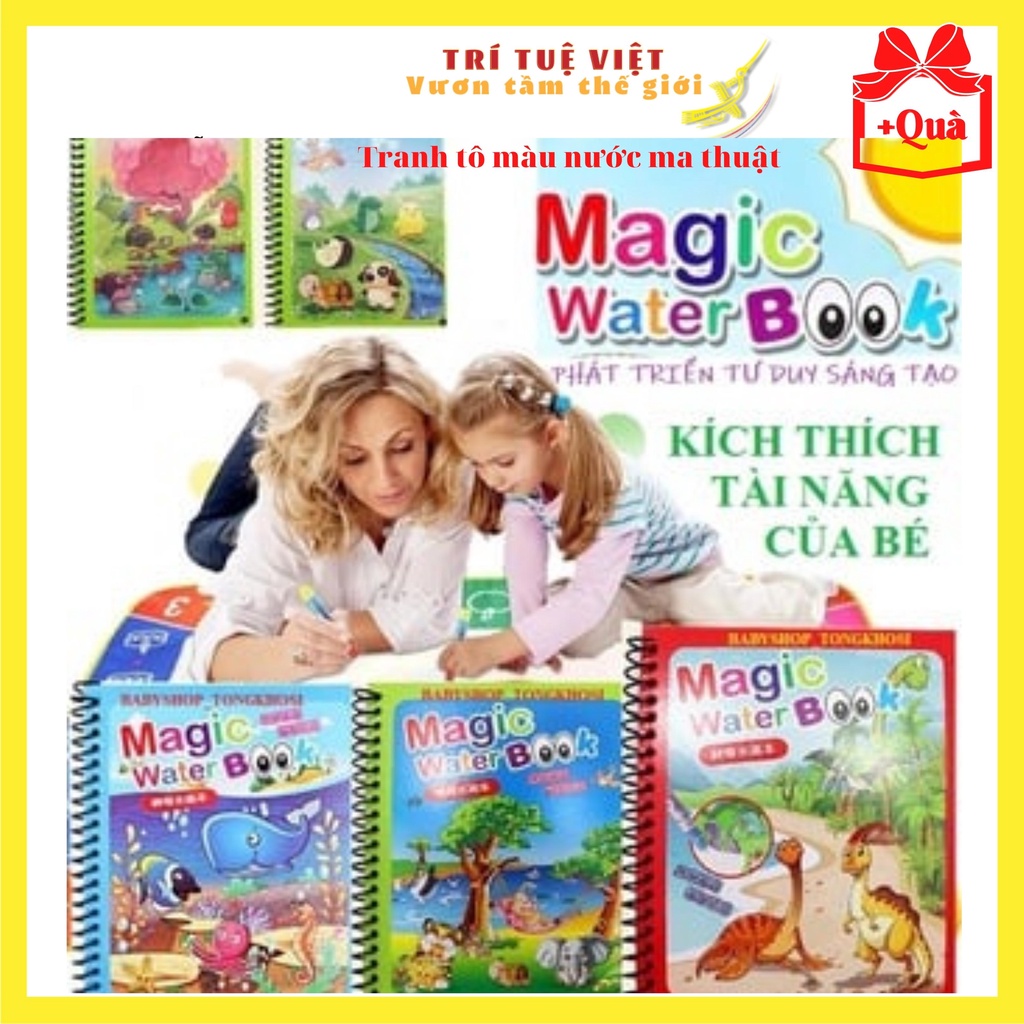 Tranh Tô Màu Ma Thuật Vẽ Nước, Tự Xóa, Dùng Nhiều Lần Động Vật - Nàng Tiên Cá - Khủng Long TRITUEVIET