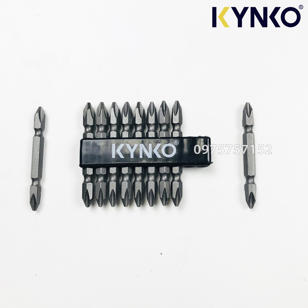 Bộ 10 mũi vít ngắn PH2 65mm Đài Loan KYNKO 2 đầu 4 cạnh mũi bắt vít bake nam châm từ tính thép Carbon độ cứng cao 6.35mm