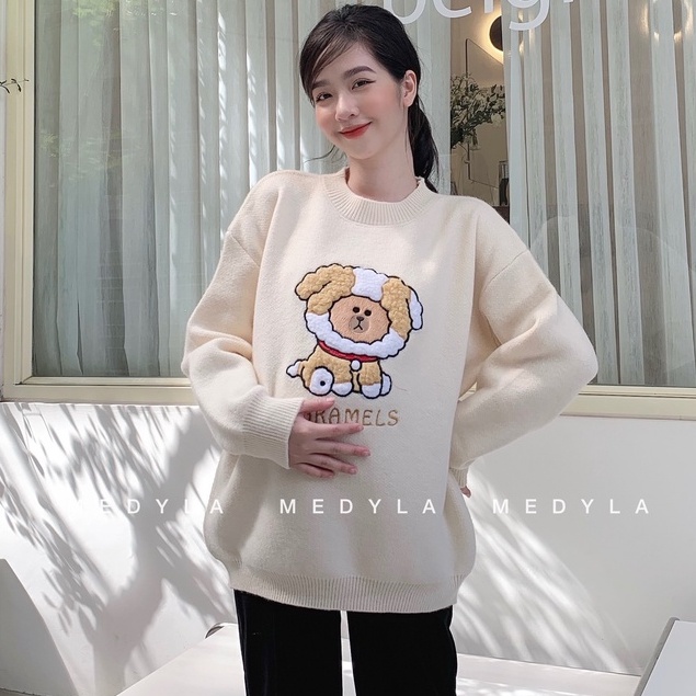 Áo len bầu hình gấu cực xinh cho bầu mặc trong và sau sinh - Áo bầu len thiết kế Medyla - ALT025