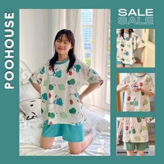 Bộ đồ ngủ nữ, bộ đồ ngủ pyjama quần cộc áo cộc tay SIÊU HOT chất liệu thun Cotton thoáng mát- Poohouse POO-HUOUXANH