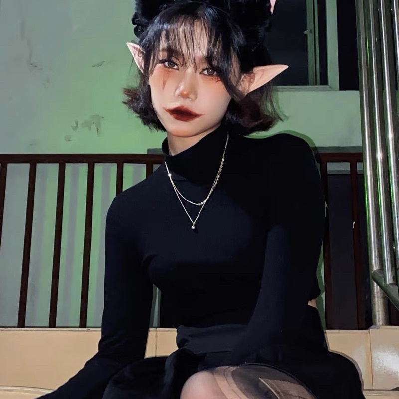 Áo Croptop Cổ Lọ 7 Phân Tay Dài, Dáng Ôm Gân Tăm - Tharo Clothing